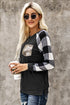 Plaid Splicing Sequined Pocket Long Sleeve Top